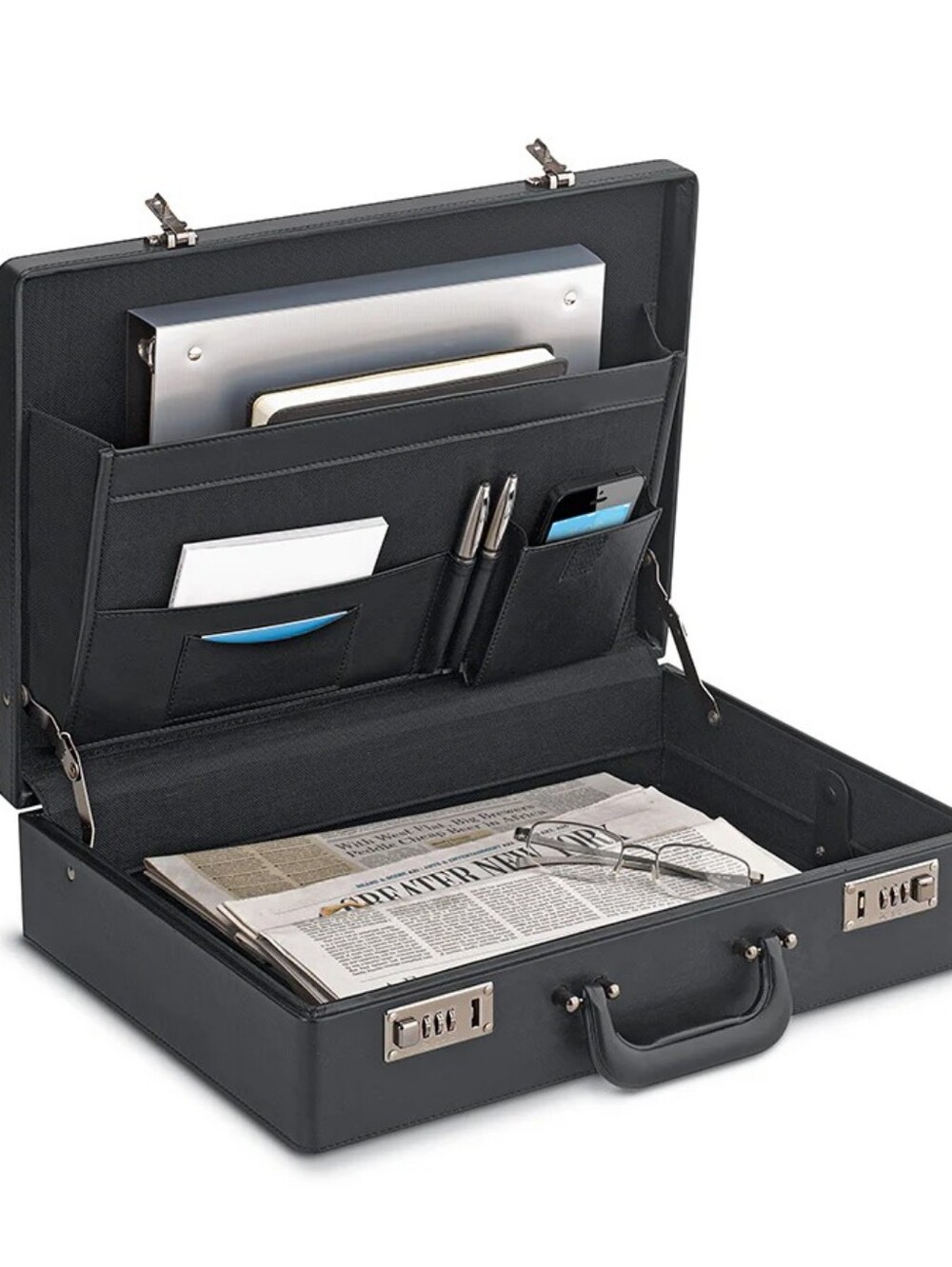 NWT Solo Black Briefcase Combo Lock organizer Inside